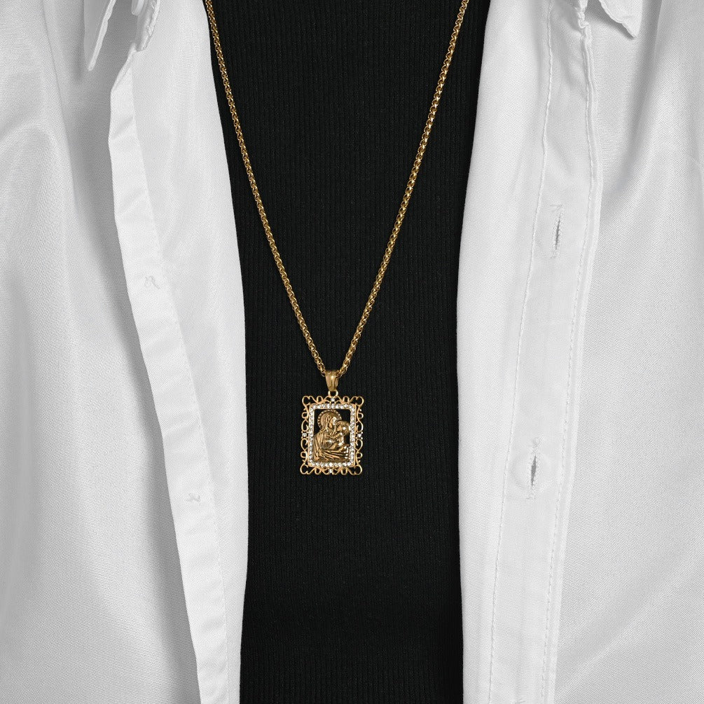 Kemstone Portrait Frame Pendant Necklace for Men Stainless Steel Vintage Relief K-PT732