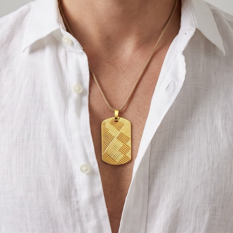Kemston Stainless Steel Geometric Woven Pendant Necklace for Men KP118342-KJX
