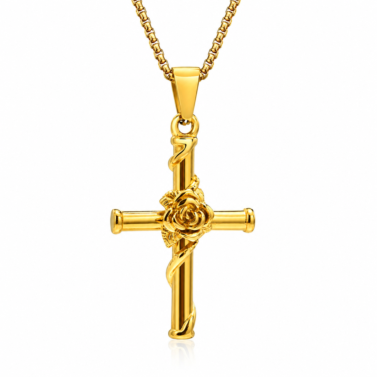 Kemstone Stainless Steel Rose Cross Necklace for Men PN-1604
