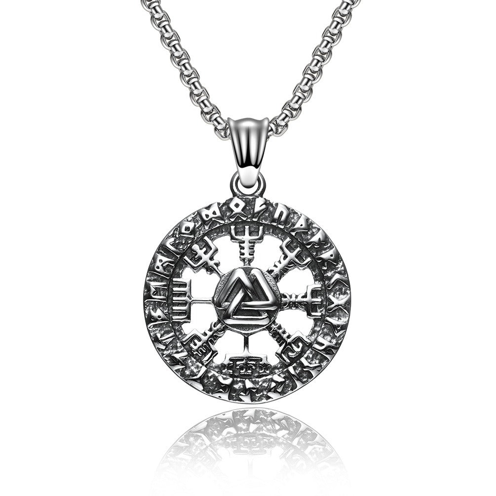Kemstone Rune Disc Pendant Necklace for Men Stainless Steel K-PT377