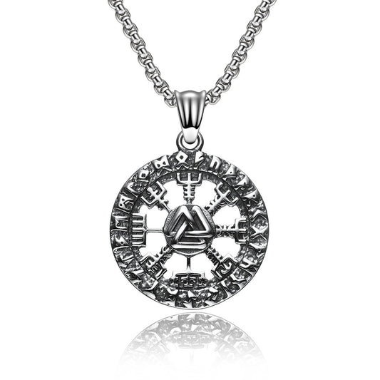 Kemstone Rune Disc Pendant Necklace for Men Stainless Steel K-PT377