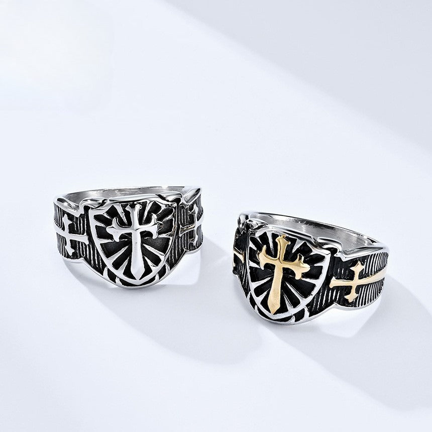 Kemstone Stainless Steel Shield Cross Ring for Men K-R681