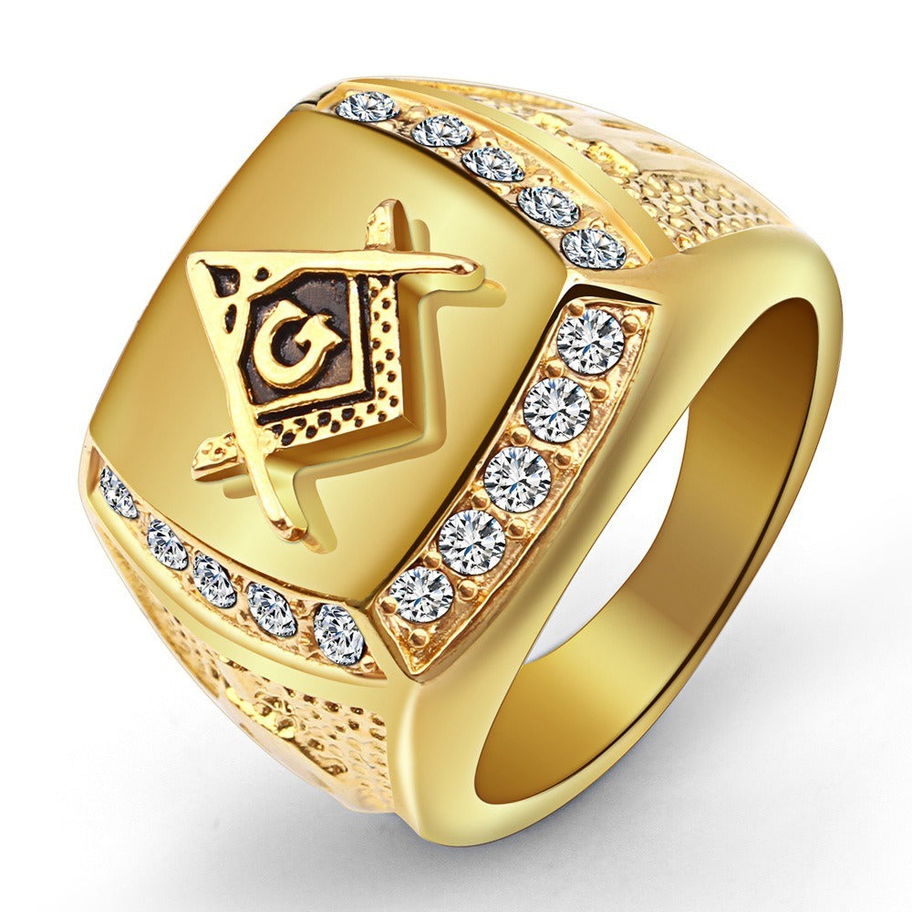 Kemstone Square Emblem Ring for Men Stainless Steel TR0050
