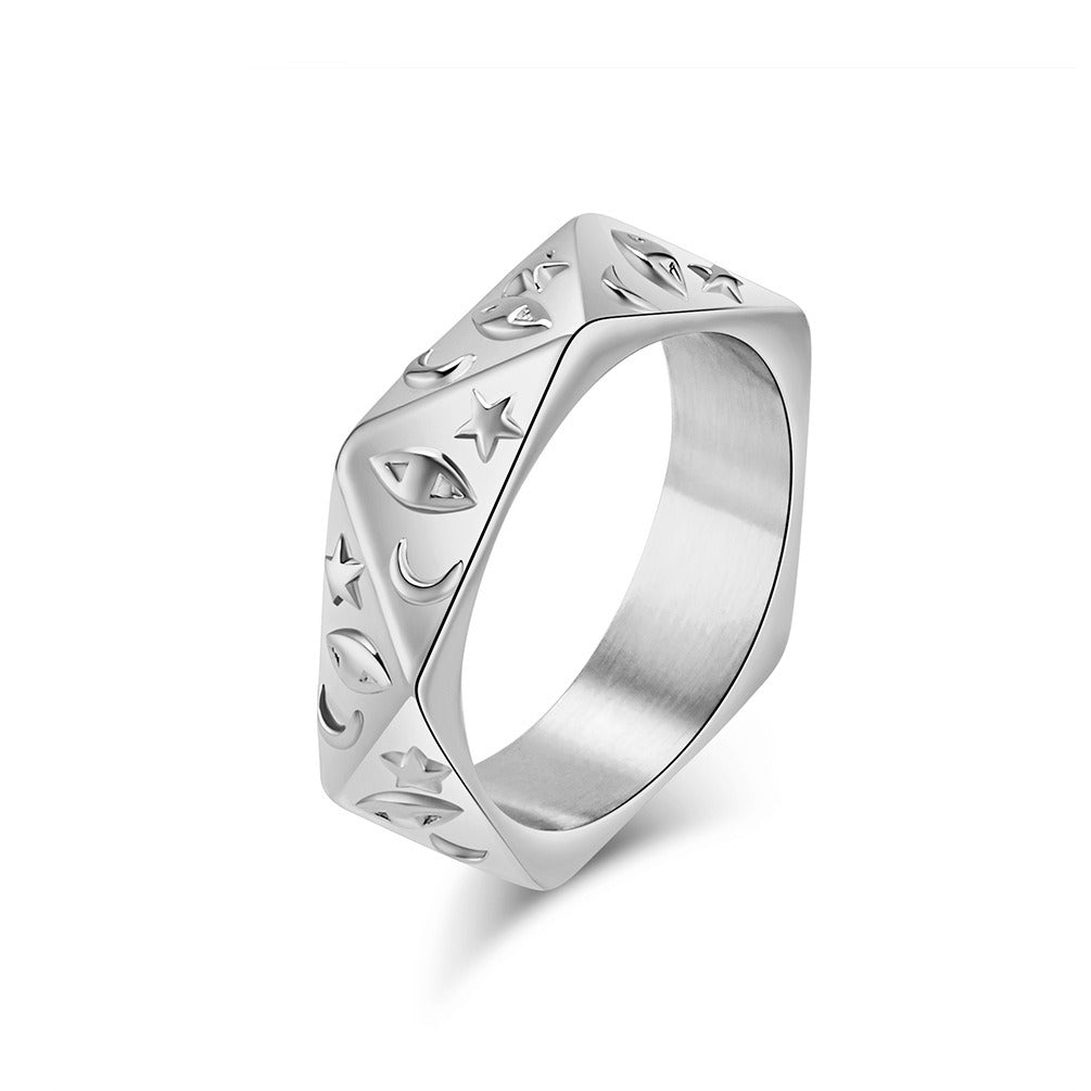 Kemstone Star Moon Eye Ring for Men Stainless Steel Faceted K-R771