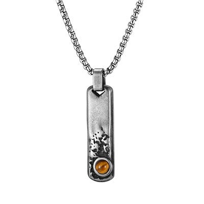 Kemstone Rectangular Tiger Eye Pendant Necklace for Men Stainless Steel Vintage Detail PN2384