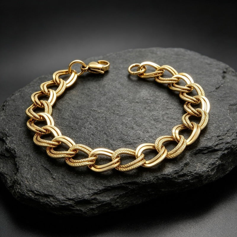 Kemstone Stainless Steel Textured Link Bracelet for Men KB213892-NJ