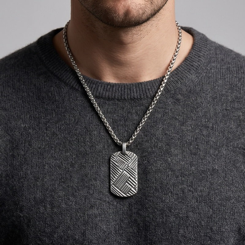 Kemston Stainless Steel Geometric Woven Pendant Necklace for Men KP118342-KJX