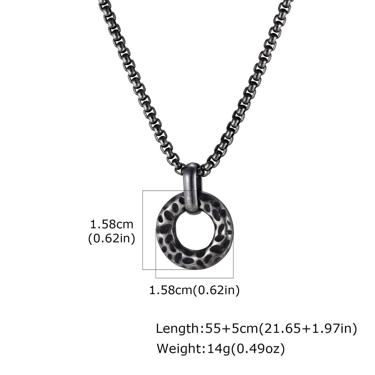 Kemstone Hammered Circle Pendant Necklace for Men Stainless Steel Vintage Gray NC-3011
