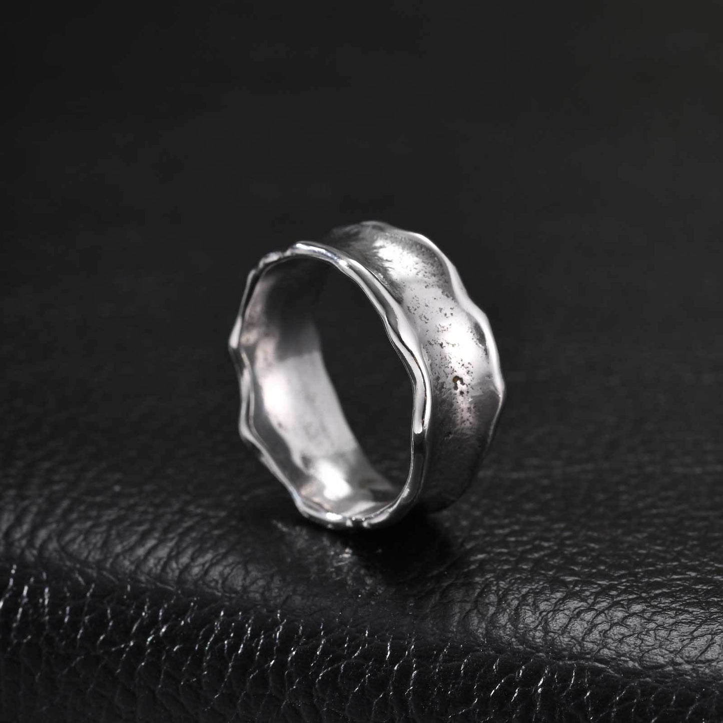 Kemstone Hammered Stainless Steel Ring for Men Wide Band Textured Style RC-1148