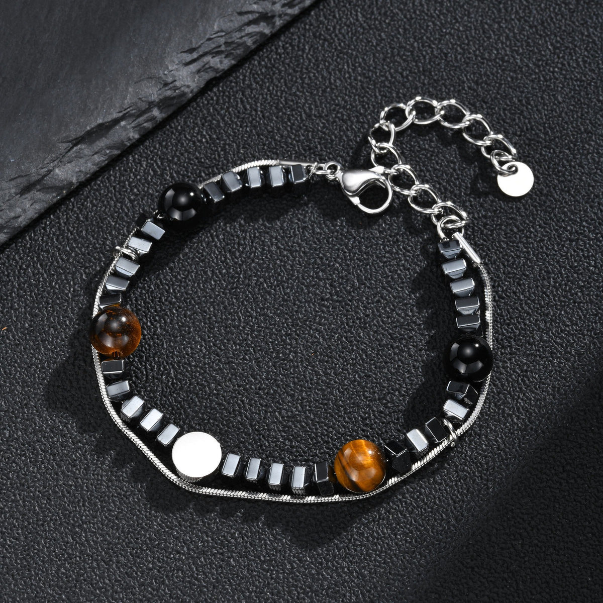 Kemstone Tiger Eye & Black Onyx Bracelet for Men Double Layer BR-3283S