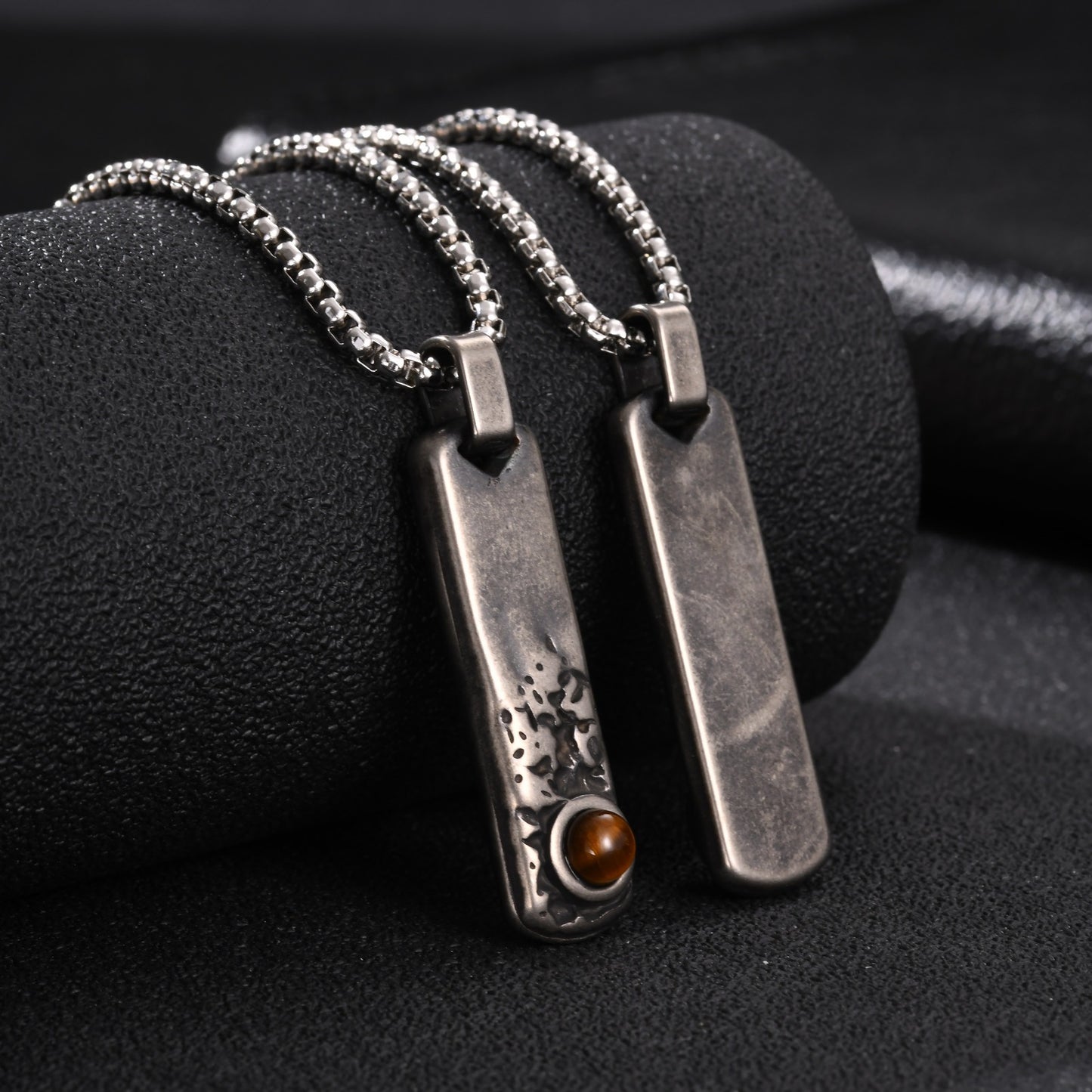 Kemstone Rectangular Tiger Eye Pendant Necklace for Men Stainless Steel Vintage Detail PN2384
