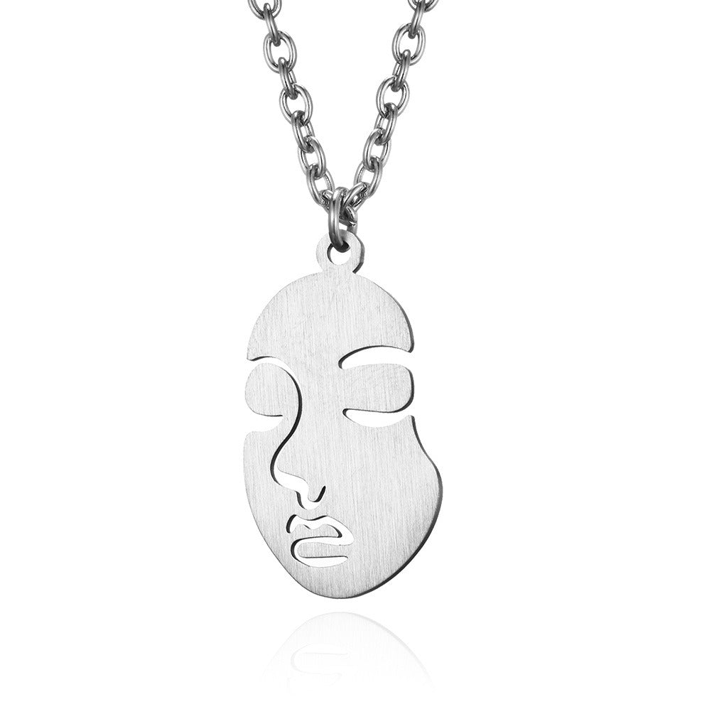 Kemstone Titanium Steel Abstract Face Necklace for Men K-PT205