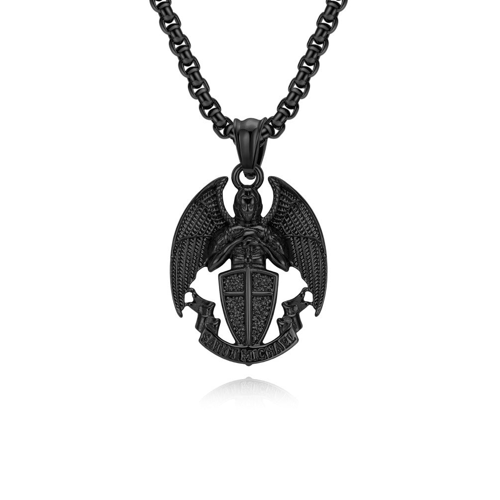 Kemstone Men’s Titanium Steel Angel Pendant Necklace – Vintage Gothic Jewelry K-PT644