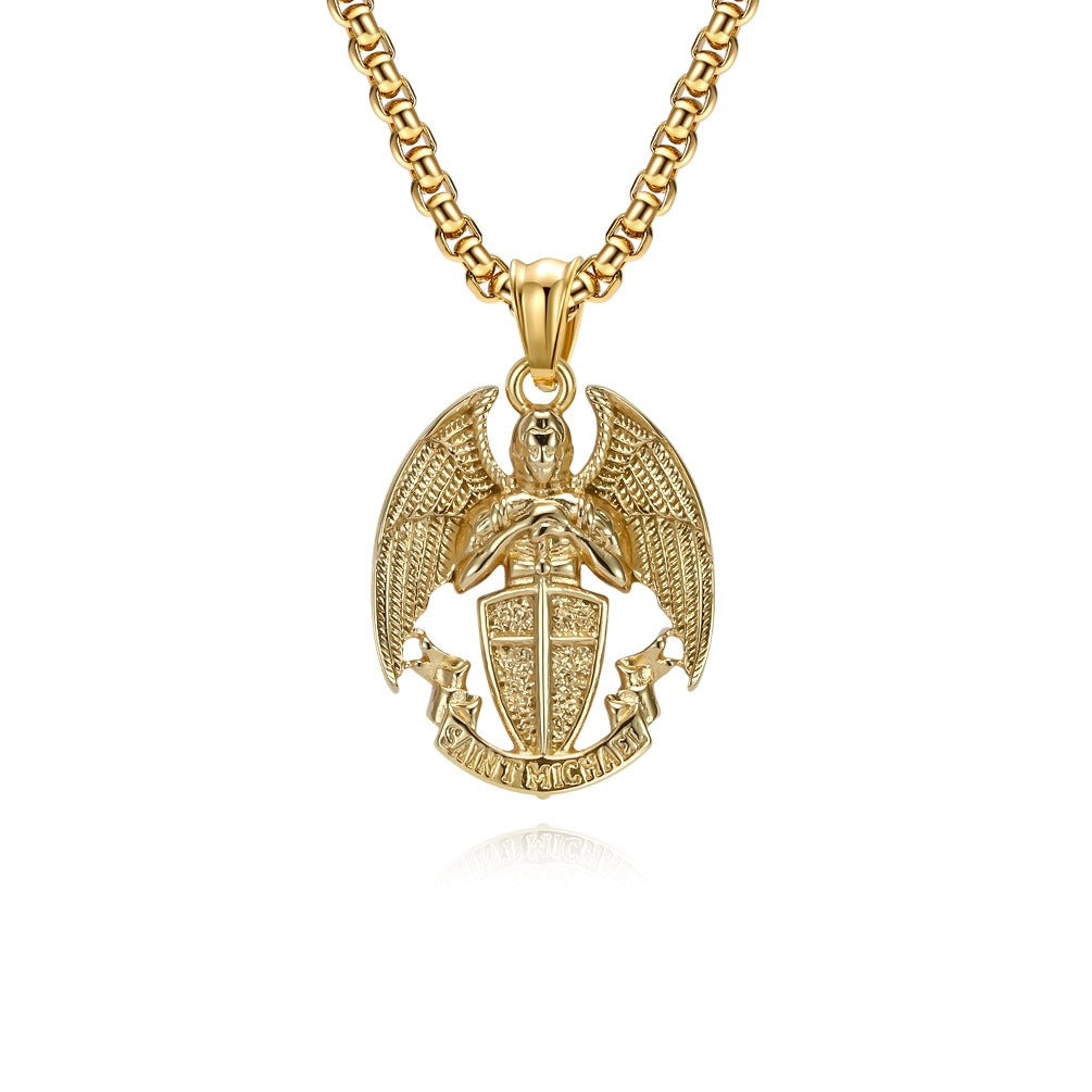 Kemstone Men’s Titanium Steel Angel Pendant Necklace – Vintage Gothic Jewelry K-PT644