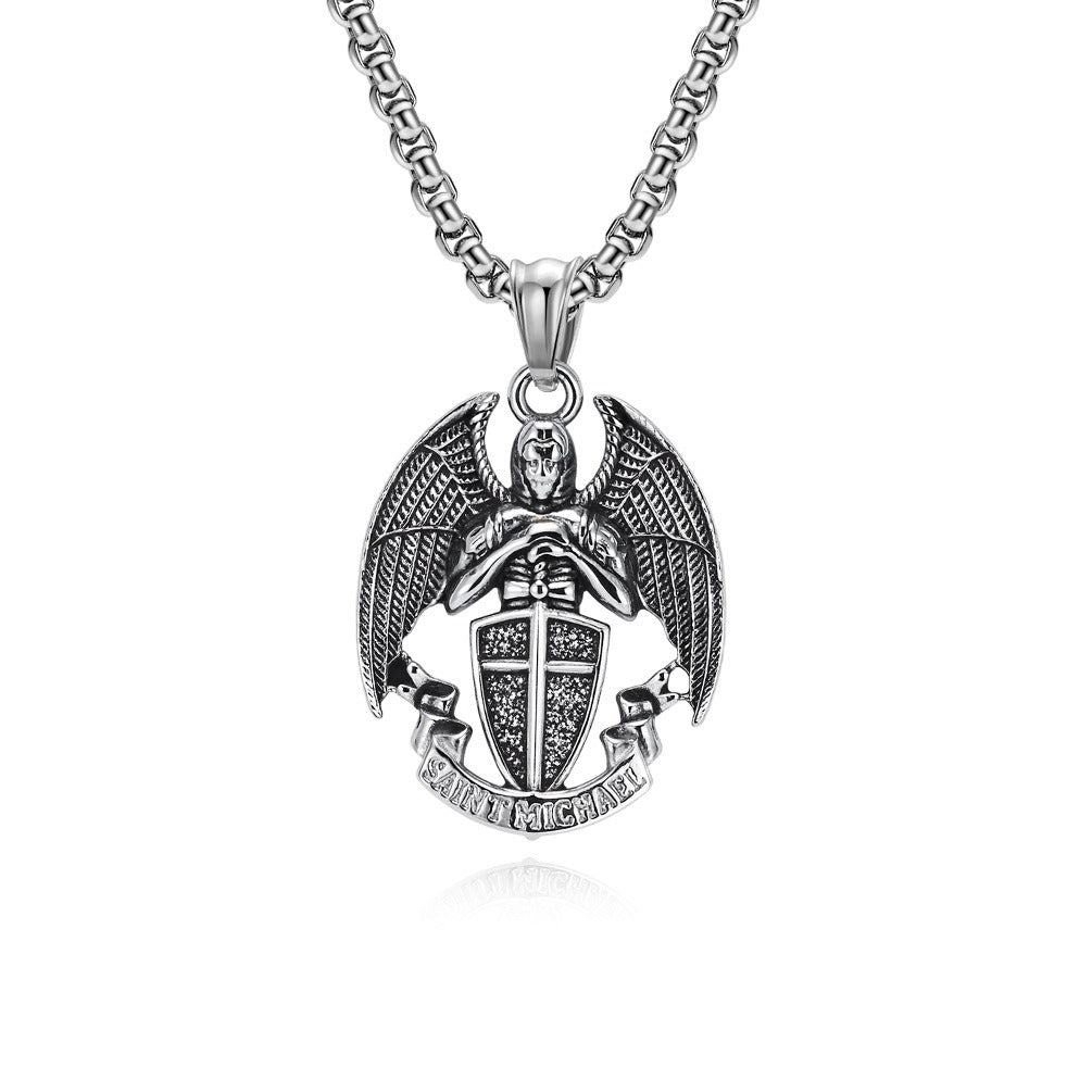 Kemstone Men’s Titanium Steel Angel Pendant Necklace – Vintage Gothic Jewelry K-PT644