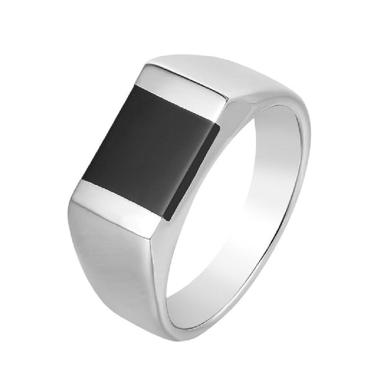 Kemstone Black Onyx Signet Ring for Men Titanium Steel R0038