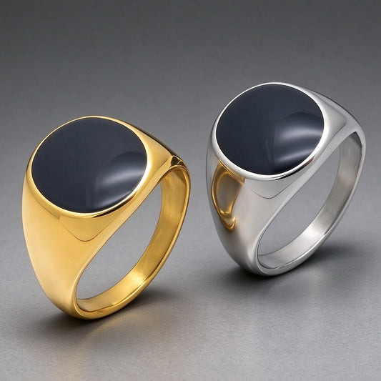 Kemstone Black Resin Signet Ring for Men Titanium Steel KR116511-KFC