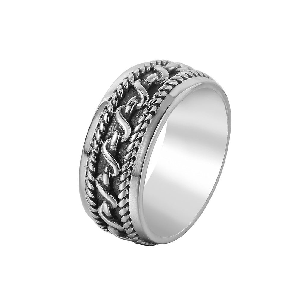 Kemstone Rope Edge Chain Link Ring for Men Titanium Steel R0921