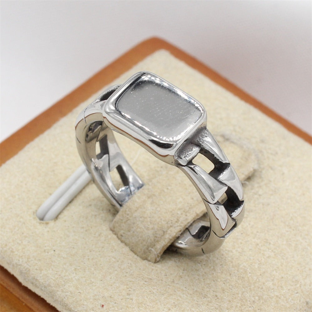 Kemstone Chain Link Signet Ring for Men Titanium Steel R1827