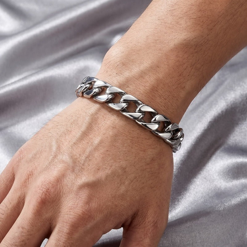 Kemston Titanium Steel Wide Cuban Link Bracelet for Men 11MM KB26873-D