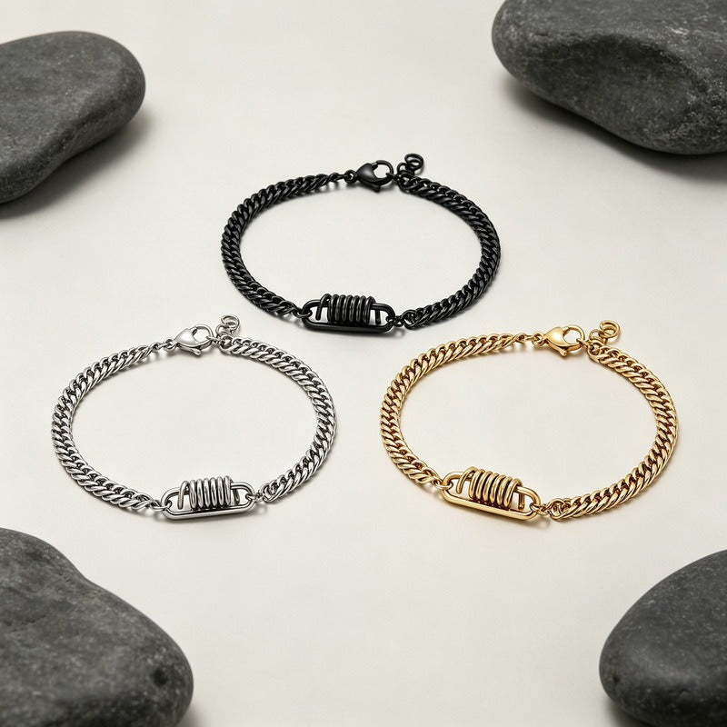Kemstone Titanium Steel Coil Curb Chain Bracelet for Men KB146635-KLHQ
