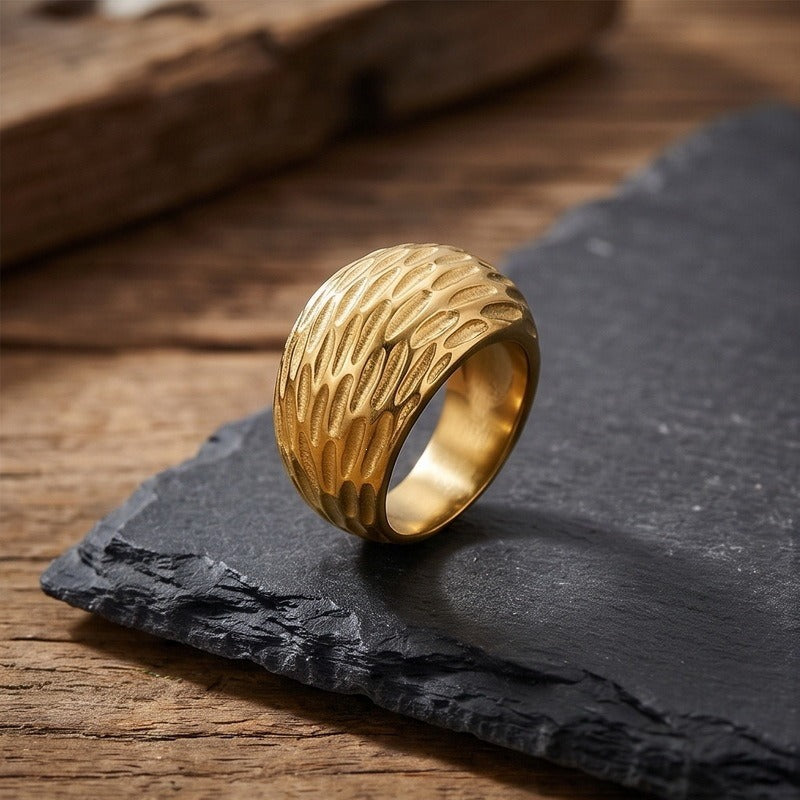 Kemstone Textured Wide Band Ring for Men Titanium Steel Vintage Metal KR114794-KJX