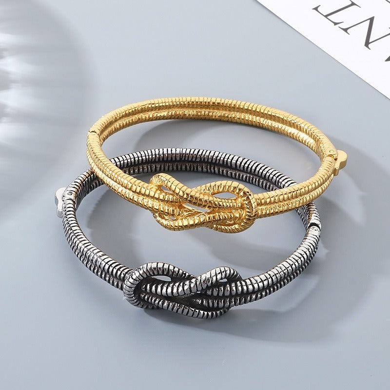 Kemstone Titanium Steel Ribbed Knot Bangle for Men KB202407-KJX