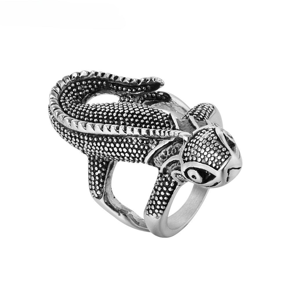 Kemstone Titanium Steel Sculpted Lizard Ring for Men R0424