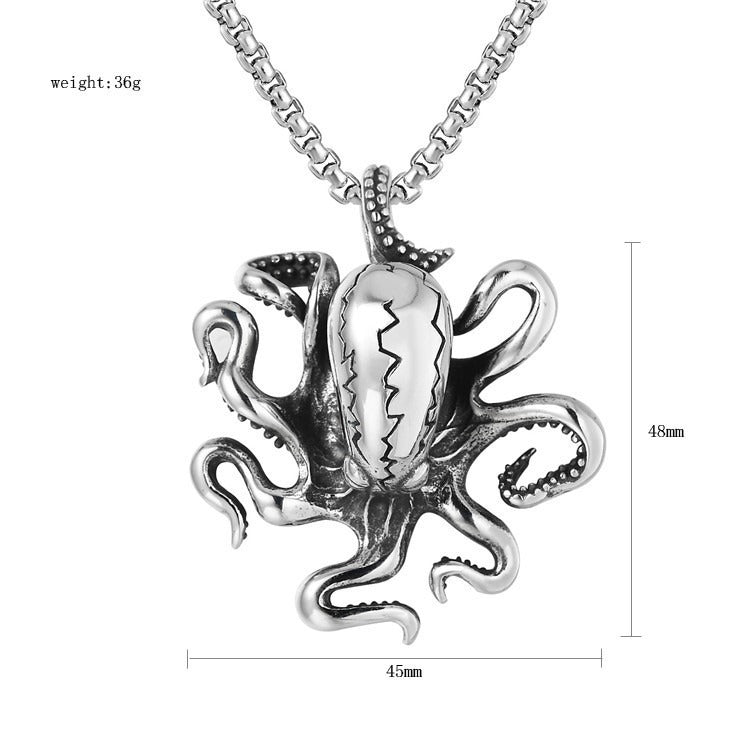 Kemstone Octopus Pendant Necklace for Men Titanium Steel Vintage Ocean Style P0241-NK05