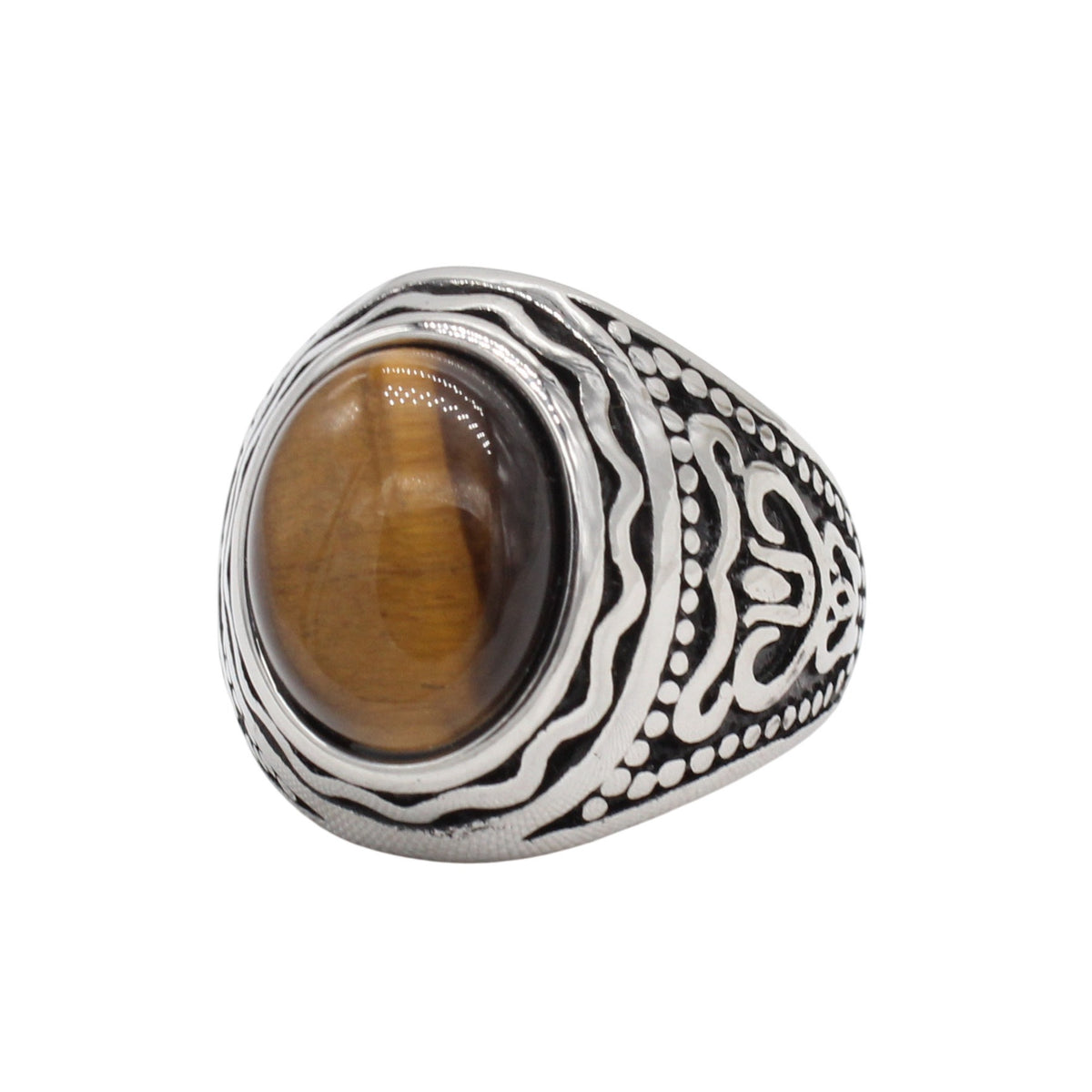 Kemstone Titanium Steel Oval Tiger Eye Ring for Men R1841