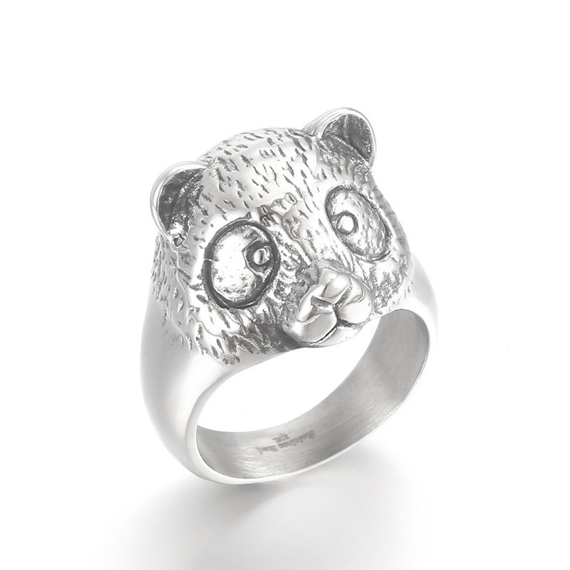 Kemstone Panda Head Ring for Men Titanium Steel KR106357-KJX