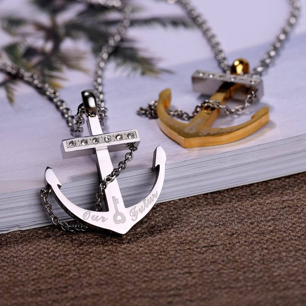 Kemstone Anchor Pendant Necklace for Men Titanium Steel Two Tone Detail TN0119