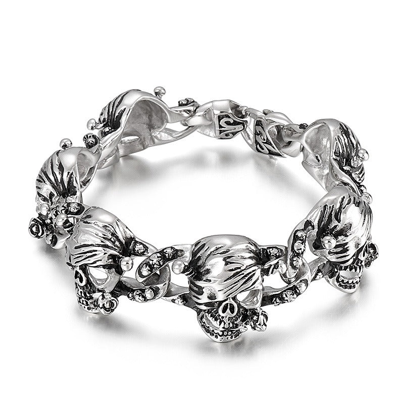 Kemstone Pirate Skull Bracelet for Men Titanium Steel Chunky Vintage Style KB27579-D