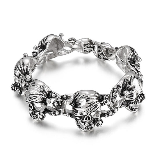 Kemstone Pirate Skull Bracelet for Men Titanium Steel Chunky Vintage Style KB27579-D