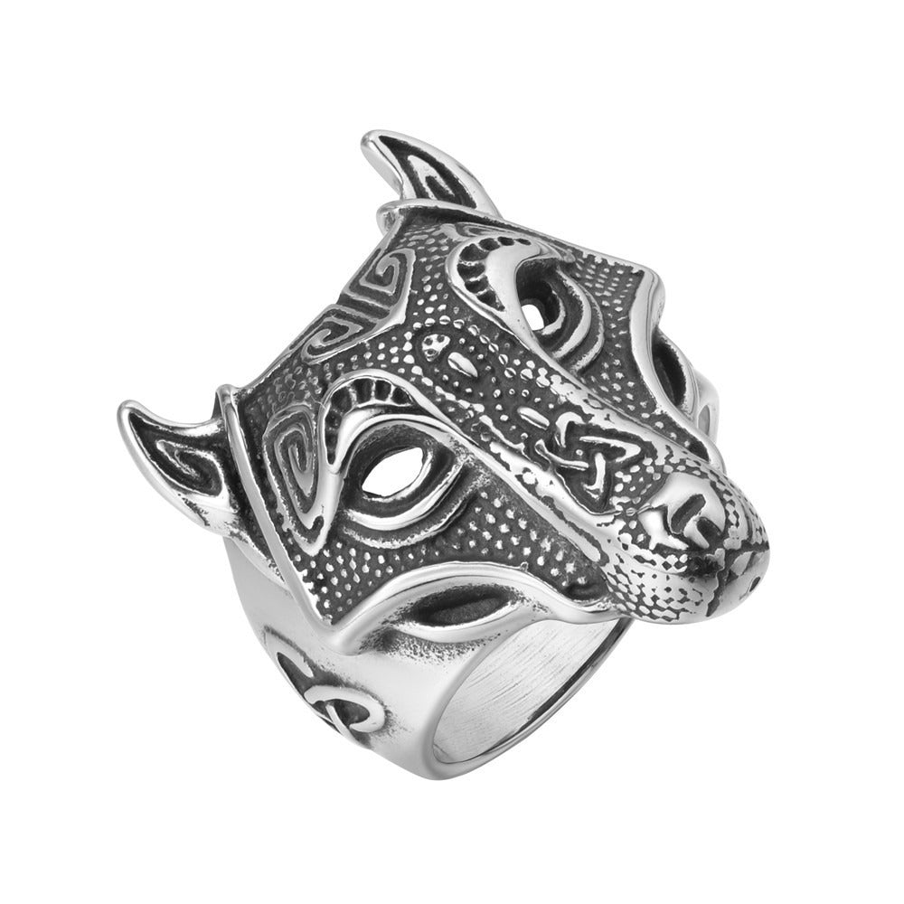 Kemstone Titanium Steel Wolf Head Ring for Men Sculpted Texture Vintage R1637