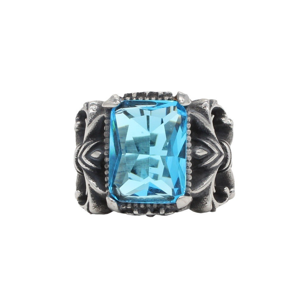 Kemstone Red Stone Statement Ring for Men Titanium Steel Vintage R0053