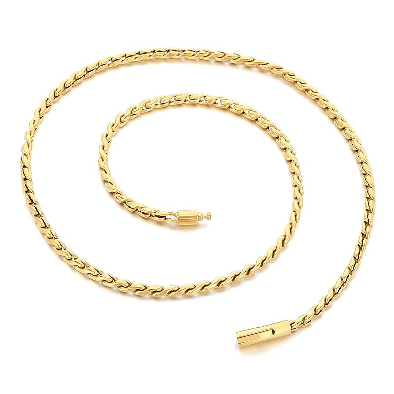 Kemstone Men’s Titanium Steel Rope Chain Necklace – 18K Gold Plated Streetwear Jewelry KN297832-Z