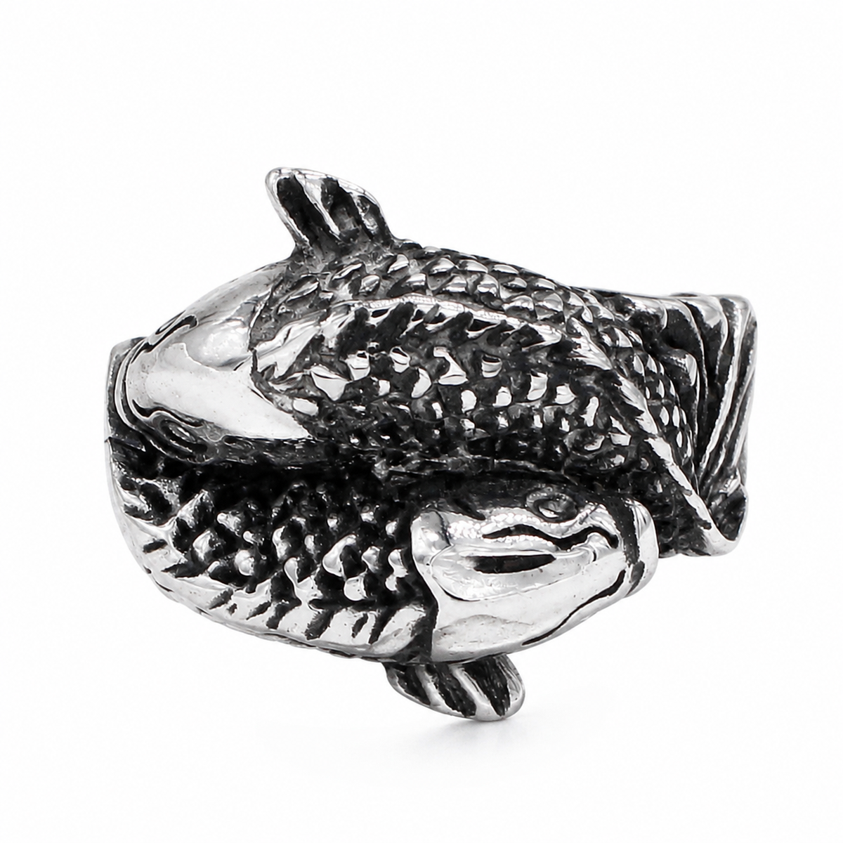 Kemstone Titanium Steel Sculpted Koi Fish Ring for Men R1075