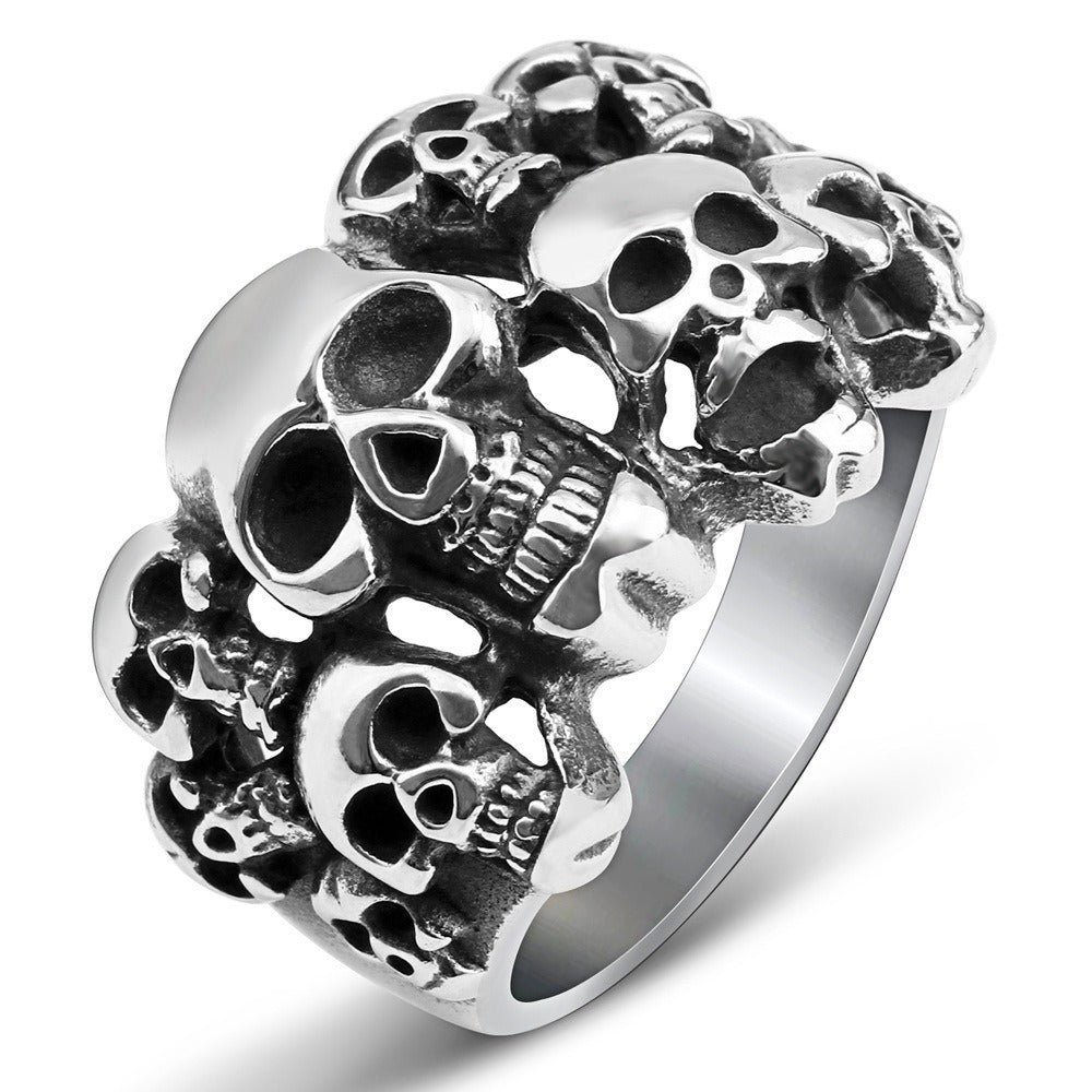 Kemstone Skull Cluster Ring for Men Titanium Steel Vintage TR0063