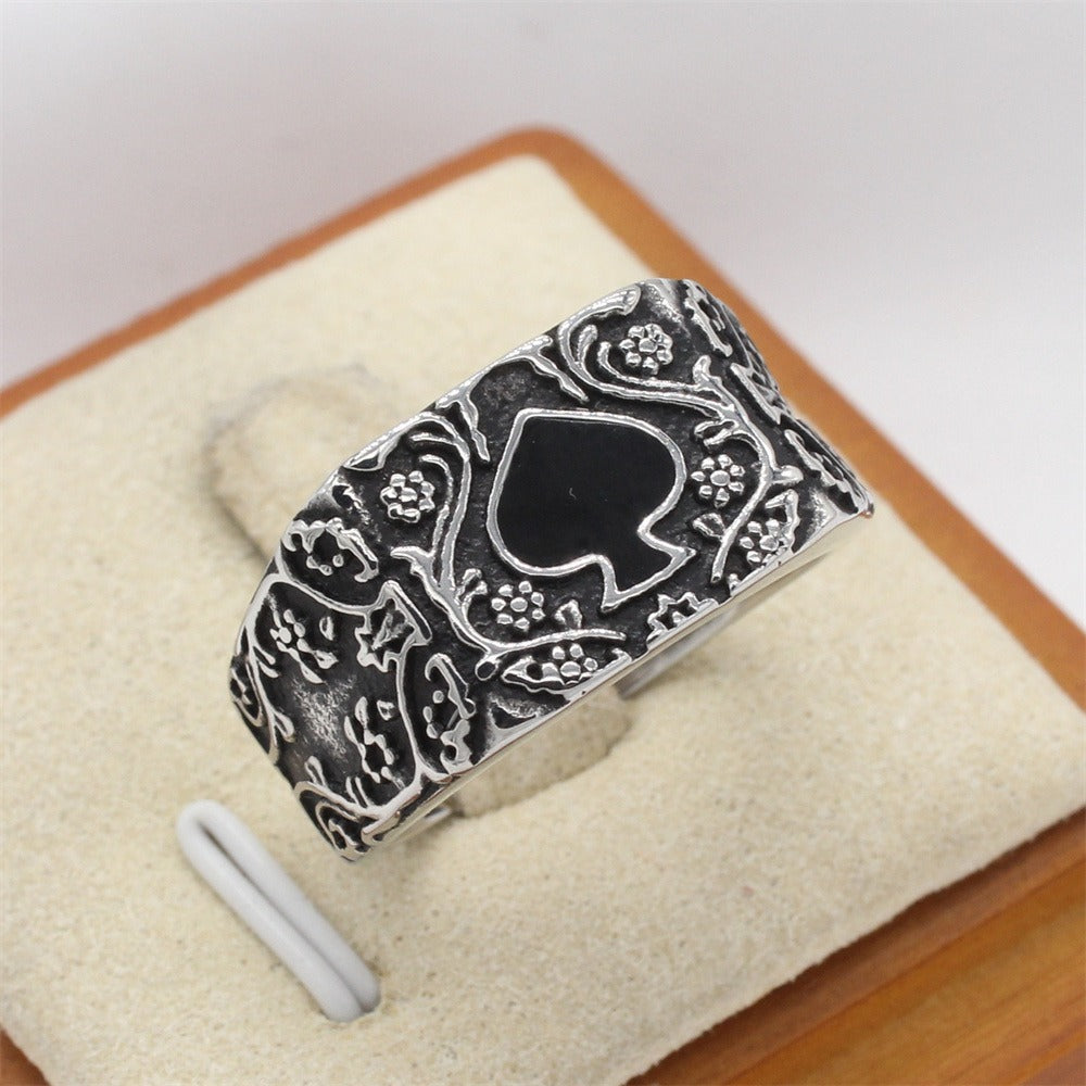 Kemstone Spade Ring for Men Titanium Steel Floral Scroll R1708