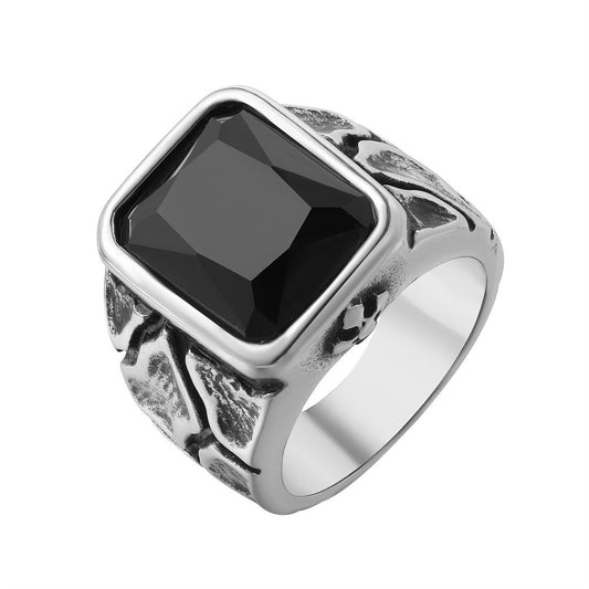 Kemstone Titanium Steel Square Cubic Zirconia Signet Ring for Men – Black / Blue R1768