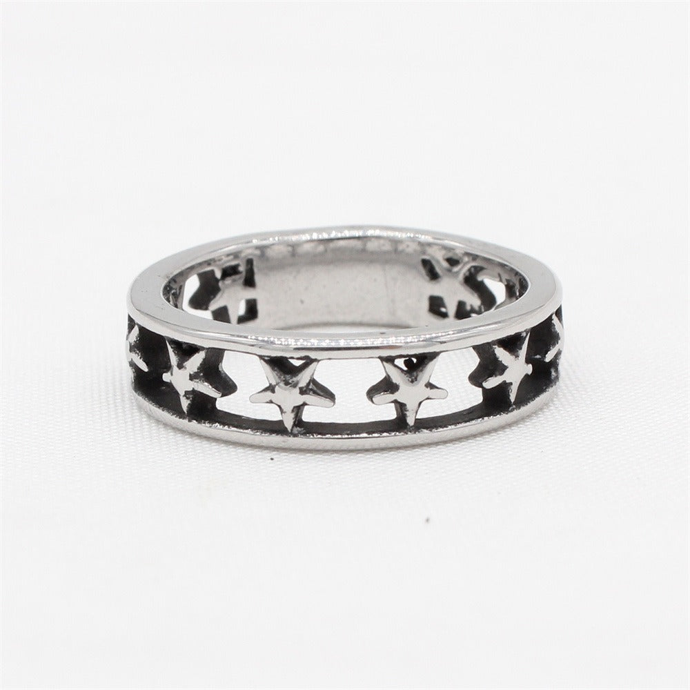 Kemstone Star Engraved Ring for Men Titanium Steel Openwork Vintage R1614