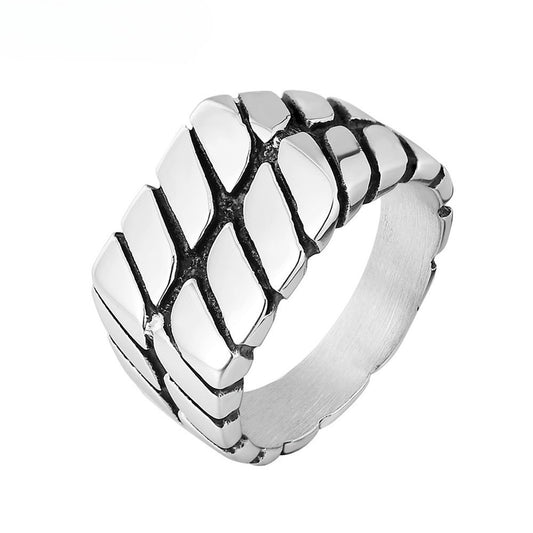 Kemstone Titanium Steel Tread Pattern Ring for Men R0202