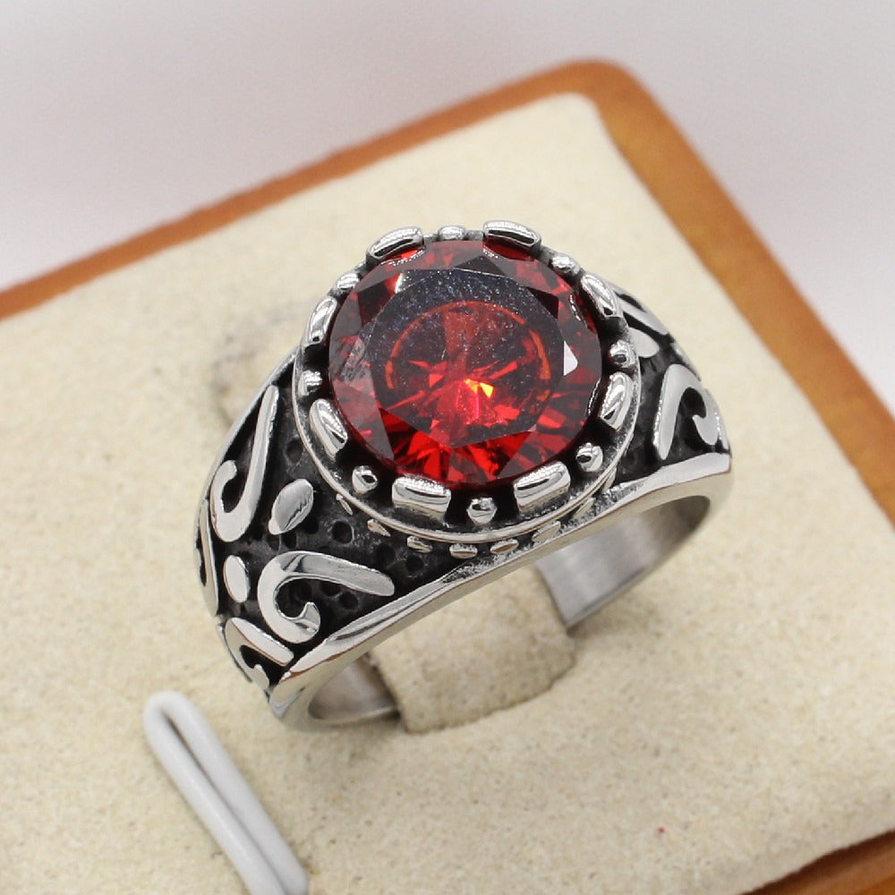 Kemstone Vintage Stone Ring for Men Titanium Steel Scrollwork R1667