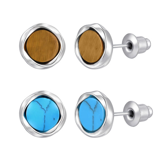 Kemstone Men’s Copper Earrings – Turquoise & Tiger Eye Mobius Studs EBS-208
