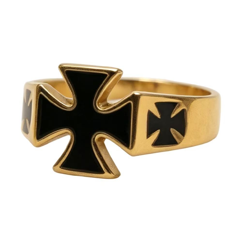 Kemstone Flared Cross Ring for Men Titanium Steel Vintage Contrast R7004