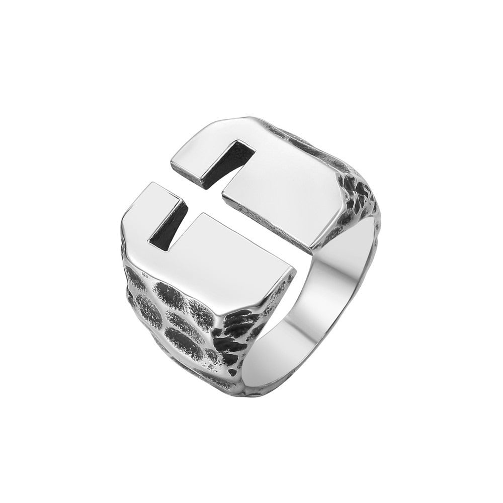 Kemston Open Cross Ring for Men Titanium Steel Vintage Texture R1015