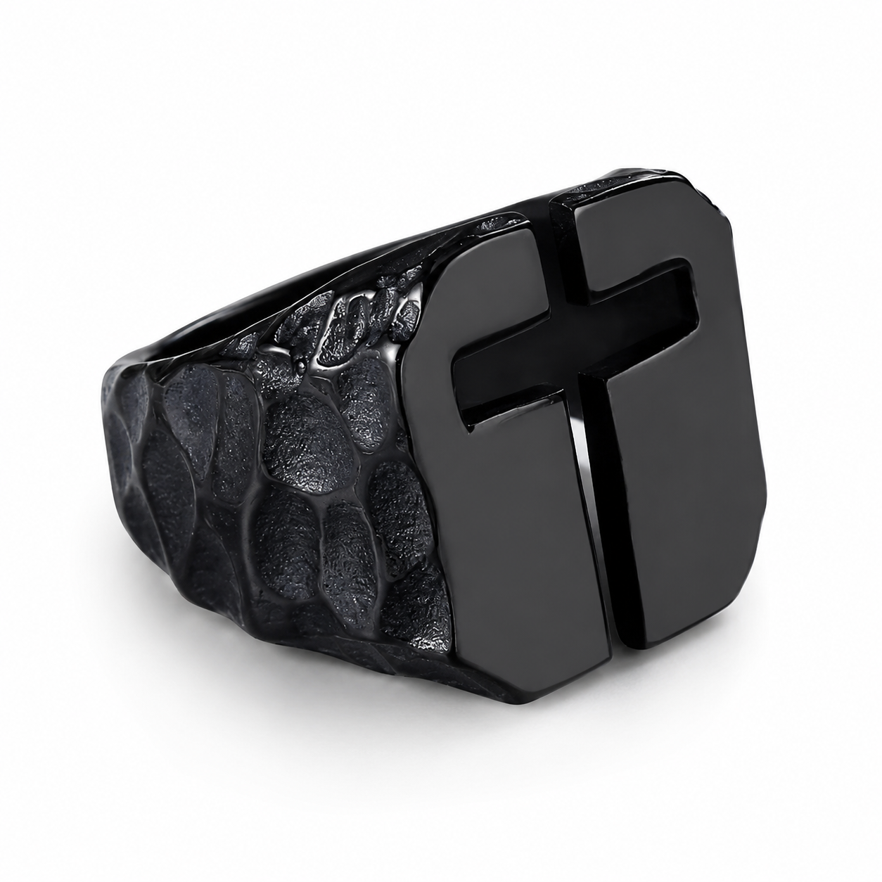 Kemston Open Cross Ring for Men Titanium Steel Vintage Texture R1015