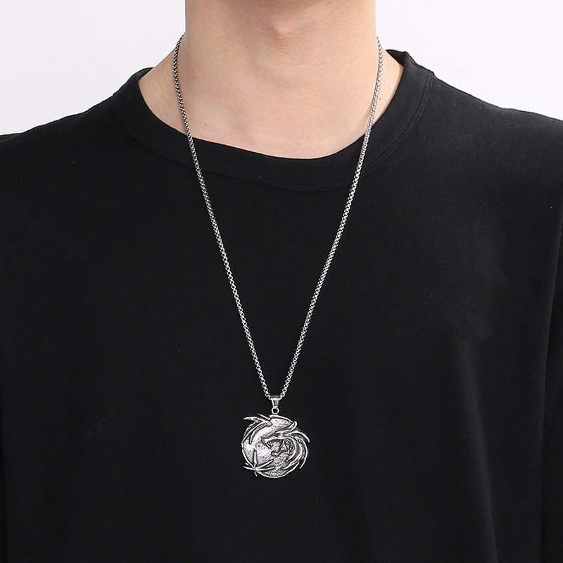 Kemstone Dragon Pendant Necklace for Men Titanium Steel Vintage Carved Design KP100398-KFC