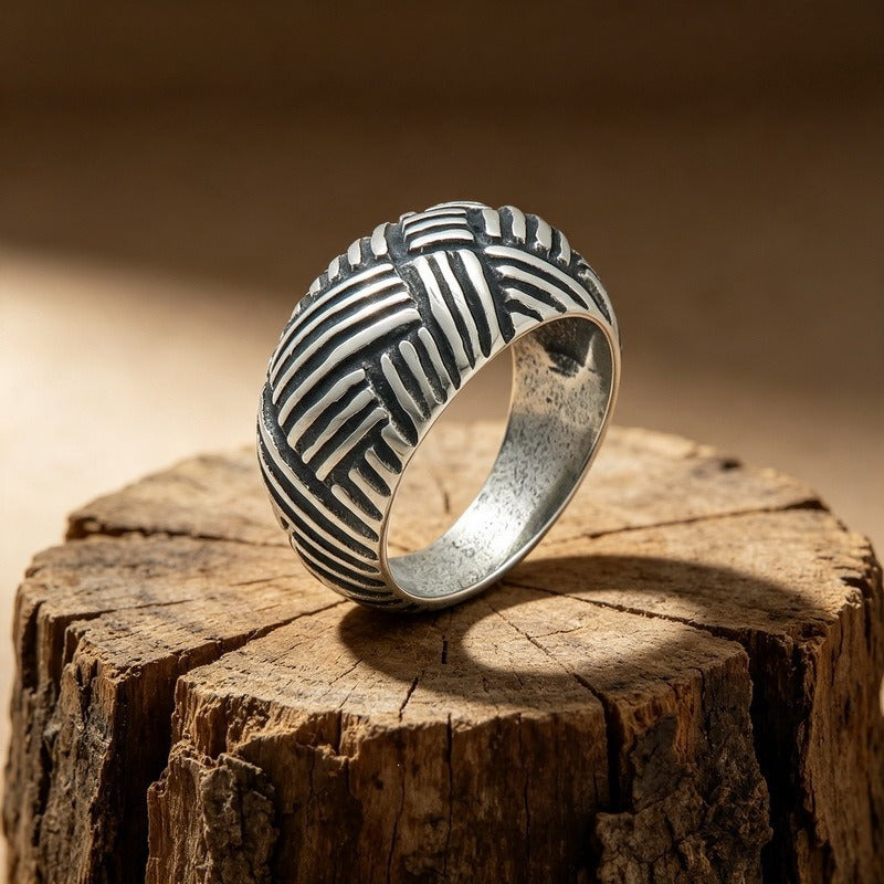 Kemston Interwoven Texture Ring for Men Titanium Steel Wide Band Vintage Style KR114788-KJX